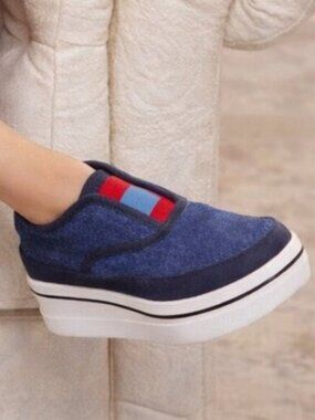 Stella McCartney Indigo Blue Denim Suede Platform Slip-On Sneaker Size 37 (US 6)